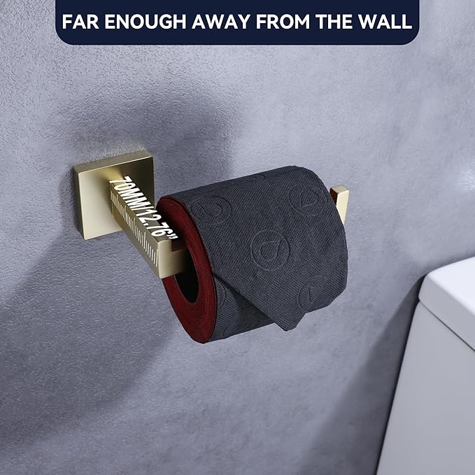 LANC Gold Toilet Paper Holder, Brushed Gold Toilet Paper Roll Holder Wall Mounted for Bathroom Kitchen RV Modern Toilet Tissue Holder Dispenser Rustproof SUS304 Stainless Steel Right, A8807BG