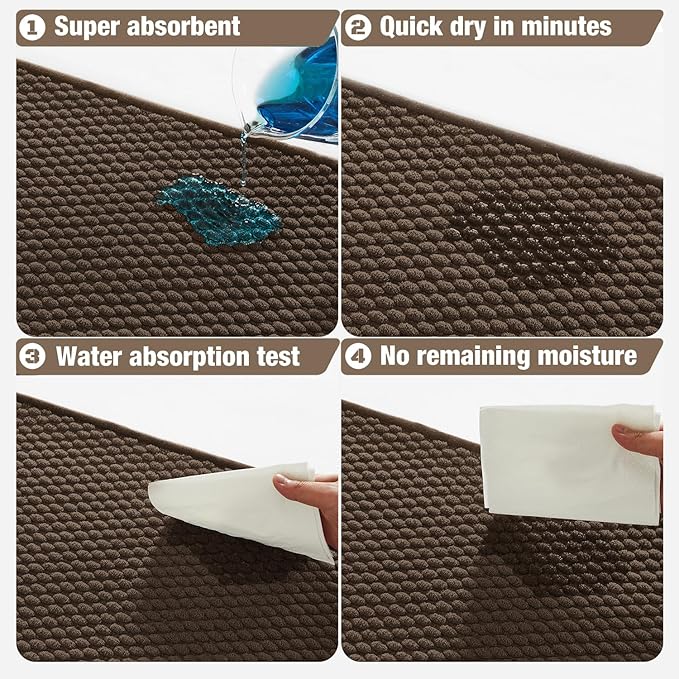 Bathroom Runner Rug, Long Bath Mat Washable Thin Quick Dry Low Pile Bathroom Runner Rugs Non Slip, Brown 24"x70"