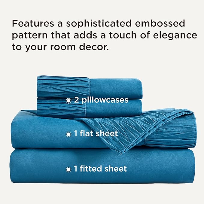 Bedsure California King Sheet Sets - 4 Pieces Soft Cal King Sheets - Breathable & Cooling - Hotel Luxury - Easy Care Polyester Microfiber Bedding for Women, Men, Teal Blue