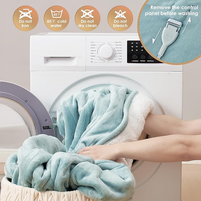 EHEYCIGA Heated Blanket - Full Size, 9 Heating Levels, 10 Hour Auto Off, Soft Cozy Sherpa Washable Blanket, 72 x 84 Inches
