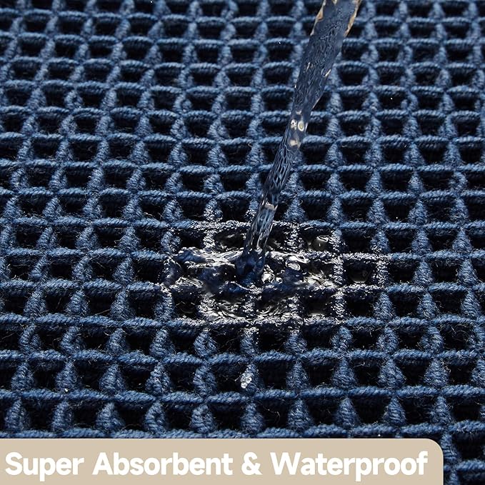 Waffle Runner Rug Bathroom, Long Boho Bathroom Rugs Non Slip Washable Super Absorbent Quick Dry Farmhouse Bath Decor, 72"x24" Navy Blue