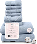 MAURA Light Blue Bath Towel Set of 8 for Bathroom. Turkish Cotton Luxury Bath Towels. Extra Large, Thick, Plush & Soft. Hotel & Spa Quality - Serenity Blue