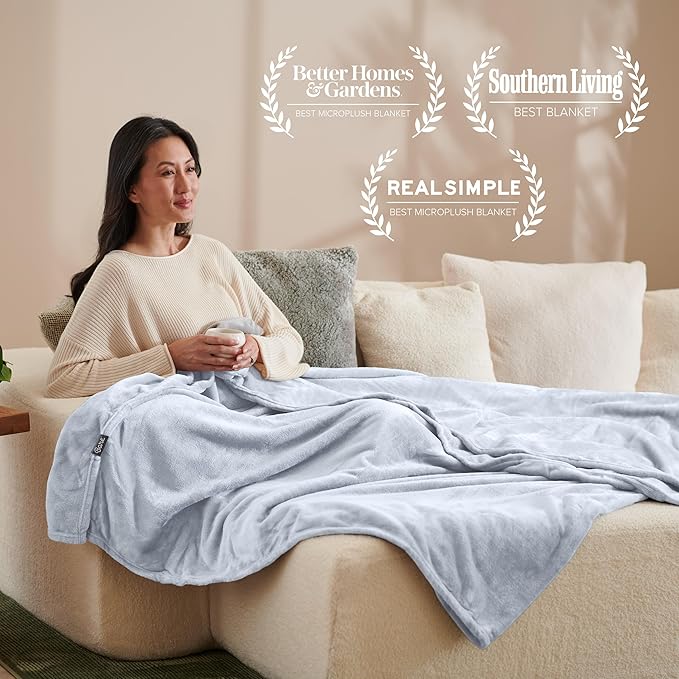 Bare Home Fleece Blanket - Full/Queen - Ultra-Soft Lightweight for Bed, Sofa, and Couch - Luxury Microplush - Cozy Warm Blanket (Full/Queen, Blue Mist)