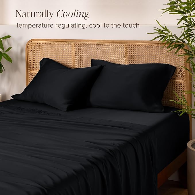 Bare Home 100% Rayon Made from Bamboo Luxury King Sheet Set - 4 Piece Bedding Set - Deep Pockets - Cooling Sheets - Breathable - Easy Fit - Soft Bedding Sheets & Pillowcases (King, Black)