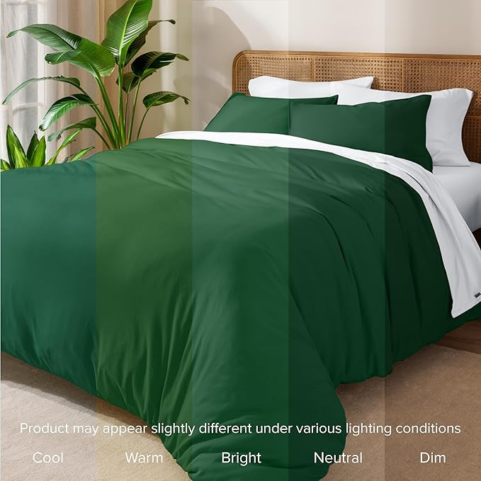 Bare Home 100% Organic Cotton Jersey Duvet Cover Set - Ultra Soft - 100% Cotton - 2pcs - Corner Ties - Button Closure - Bed Duvet Cover & Pillow Shams (Twin/Twin XL, Forest Green)
