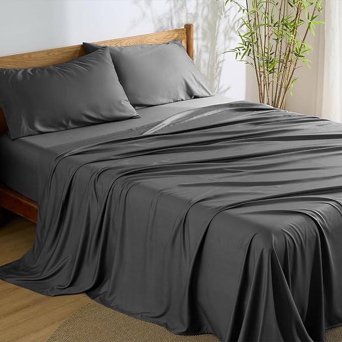 Bedsure Full Size Bed Sheets, Cooling Sheets, Rayon Derived from Bamboo, Breathable & Soft, Deep Pocket Up to 16 Inches, Hotel Luxury Silky Bedding for Hot Sleepers, Grey