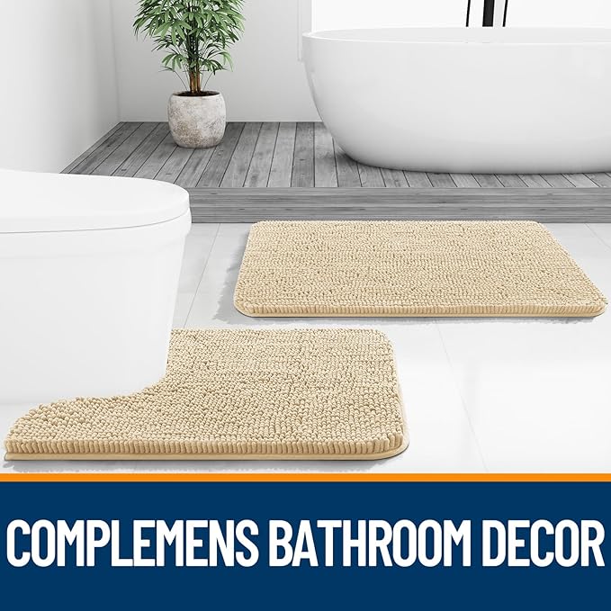 OLANLY Bathroom Rugs 45x27, Extra Soft Absorbent Chenille Bath Rugs, Rubber Backing Quick Dry, Machine Washable Bath Mats for Bathroom Floor, Tub and Shower, Home Decor Accessories, Beige
