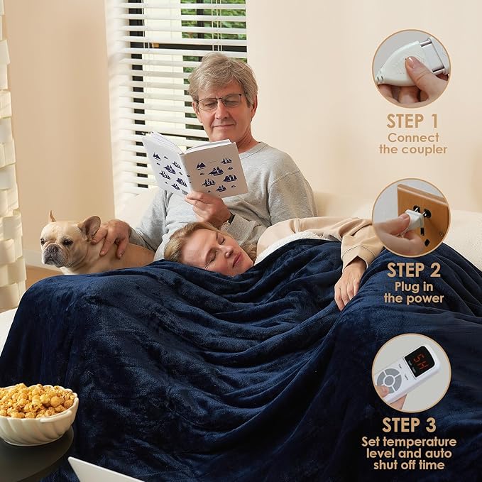 EHEYCIGA Heated Blanket - Full Size, 9 Heating Levels, Auto Off, Soft Cozy Sherpa, 72 x 84 Inches
