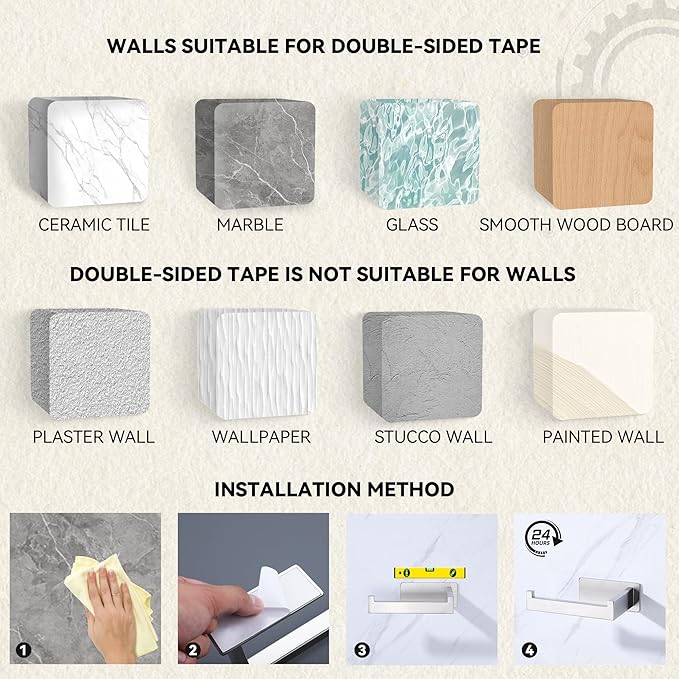 LANC Self-Adhesive Toilet Tissue Holder, Brushed Nickel Toilet Paper Holder Wall Mounted for Bathroom Washroom Tissue Roll Holder with Drill Free Rustproof Stainless Steel Left Rod, A8307BN-LF