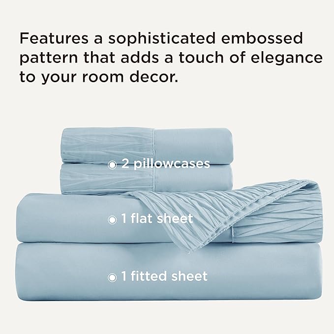 Bedsure King Size Sheets Set - 4 Pieces Soft King Sheets - Breathable & Cooling - Hotel Luxury - Easy Care Polyester Microfiber Bedding for Women, Men, Light Blue