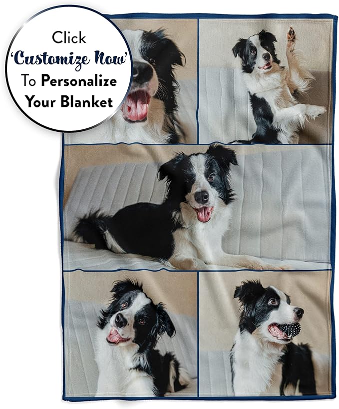 Ships Next Day, Custom Blanket with Picture - Printed in USA, Personalized Photo Blanket 5-Pic(Fleece – 96x120)