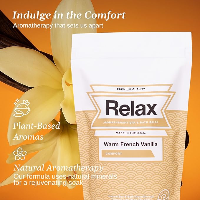 Relax Spa & Bath, Epsom & Dead Sea Salts, Aromatherapy Bath Salts for Hot Tub, Bath, or Spa, Infused with Magnesium, Warm French Vanilla Scent