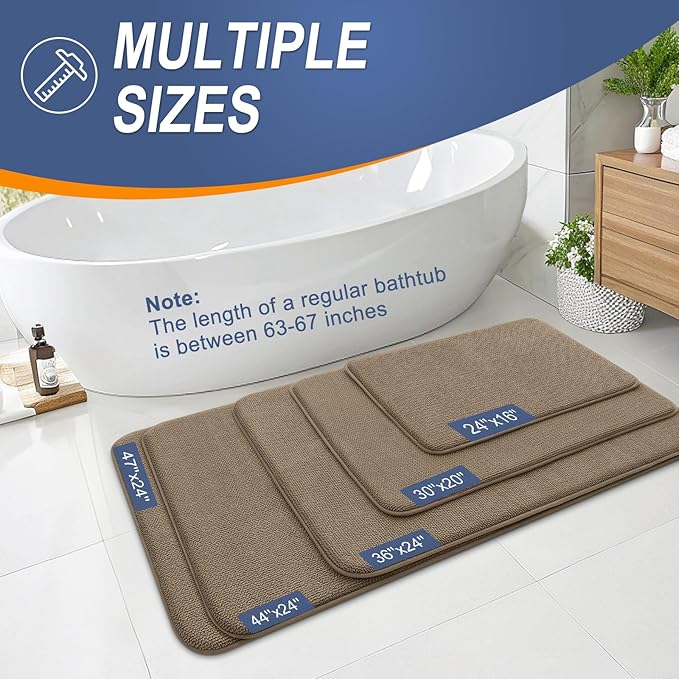 OLANLY Thick Memory Foam Bath Mat Rug 59x20, Extra Soft Absorbent Bathroom Rug, Quick Dry Bath Mats, Non-Slip, Machine Washable Carpet for Bathroom, Tub and Shower, Home Decor Accessories, Tan