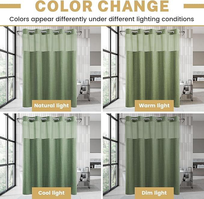 Long No Hook Shower Curtain with Snap in Liner, Polyester Textured Shower Curtain with Liner Set, Waterproof Washable Hotel Style Shower Curtains for Bathroom, 71Wx80H, Sage Green