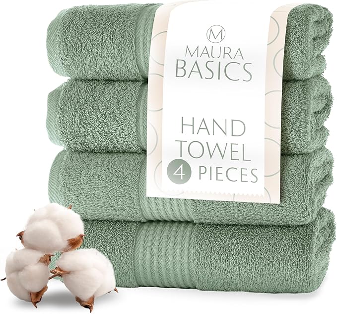 MAURA Basics Hand Towels for Bathroom with Hanging Hook Loops. Soft, Durable, Long Lasting and Absorbent Hand Towel Sets for Bathroom, American Standard Size 16"x28", Sage Green