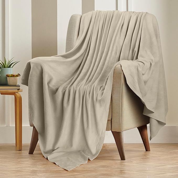 Utopia Bedding Khaki 100% Cotton Blanket [Queen Size - 90x90 Inch] 350GSM Lightweight, Soft and Breathable Thermal Blanket for All Seasons