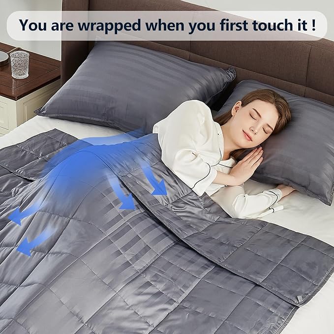 Weighted Blanket Twin Size (48"x72" 10lbs),Ultra Soft and Cozy Cooling Weighted Blanket for Adult,Heavy Blanket with Machine Washable Soft Blanket, Stripe Grey