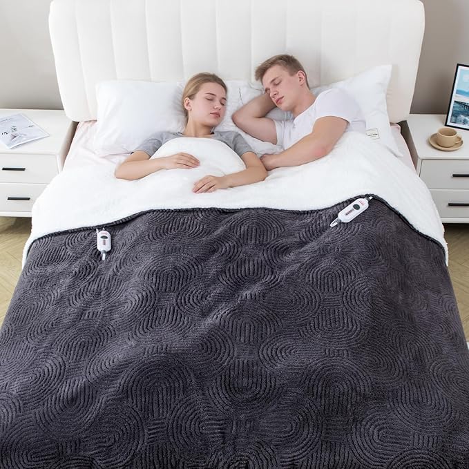 Heated Blanket Queen Size - 84"x90" Cozy Soft Jacquard Heating Blanket with 4 Heat Levels & 10 Hours Auto-Off, Jacquard Fleece, Overheating Protection, Warm Gifts, Grey