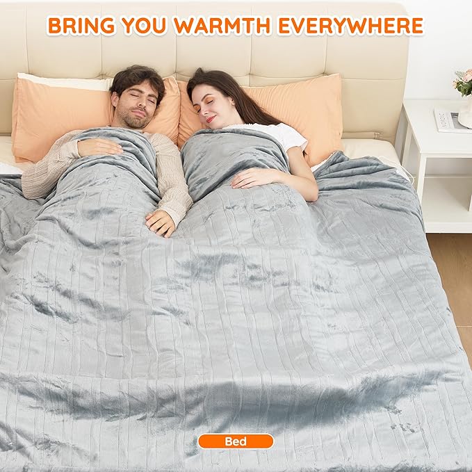 Mia&Coco Heated Blanket Queen Size （84"x90"） Dual Control Flannel Electric Blanket,10 Heat Levels,10-Hour Auto-Off, Fast Heating, Overheat Protection, Soft Heating Blanket for Home and Office- Gray