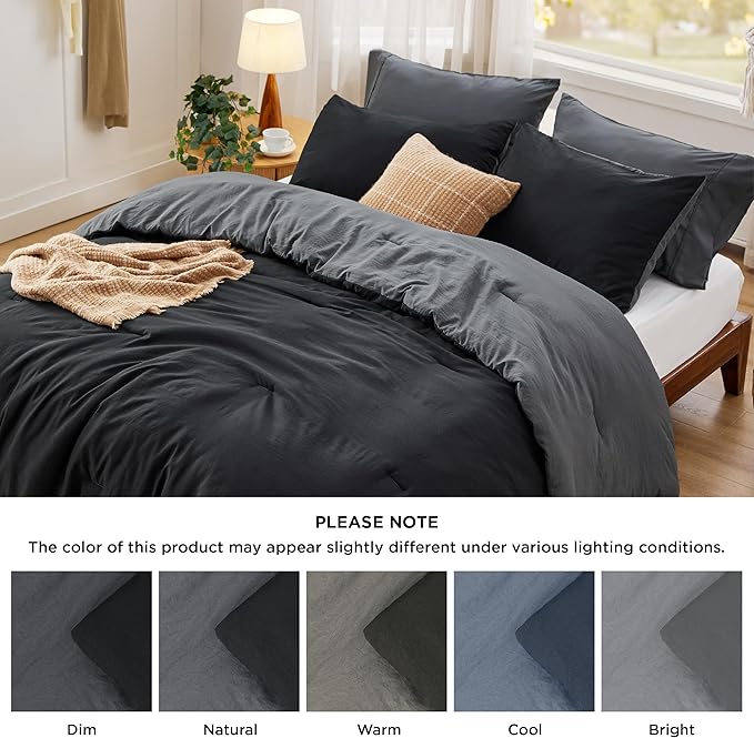 Bedsure California King Comforter Set, Reversible Black Soft Prewashed Bedding for All Seasons, 3 Pieces Warm Down Alternative Bed Set, 1 Lightweight Comforter (104"x96") and 2 Pillowcases (20"x36")