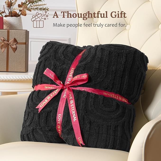 Sherpa Fleece Adult Weighted Blanket Great for Sleep, 15 lbs Dual Sided Soft Fuzzy Heavy Blankets for Couch Bed Sofa, Cozy Warm Fluffy Arched Jacquard Throw for Winter (Black, 60" x 80", 15 Pounds)