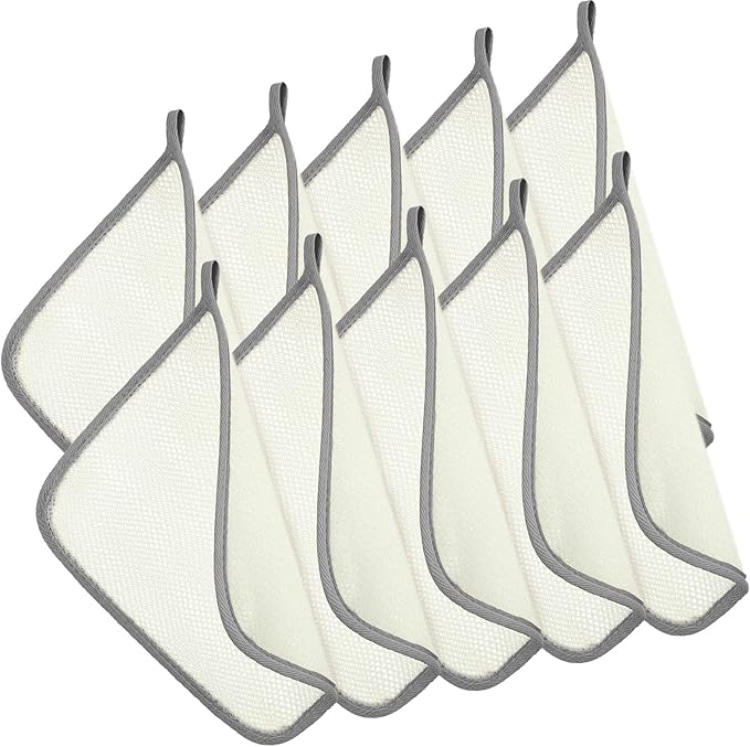 Tatuo 10 Packs Exfoliating Wash Cloths for Body and Face Facial Bath Scrub Soft Weave Loofah Towel Exfoliate Bath Towel Remove Dead Skin Wash Cloth for Women Man (Gray Edge)