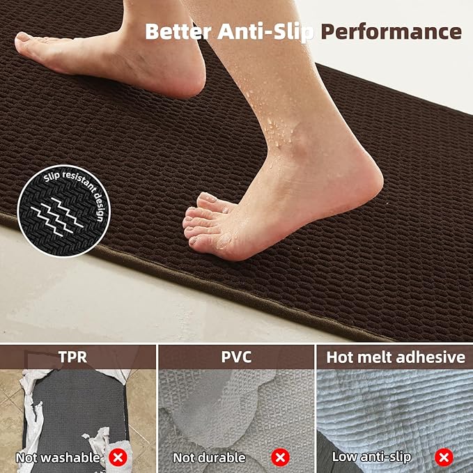 Bathroom Rugs Non Slip Washable, Super Absorbent Thin Bath Mat Quick Dry Low Pile Bathroom Rug, Brown 24"x36"