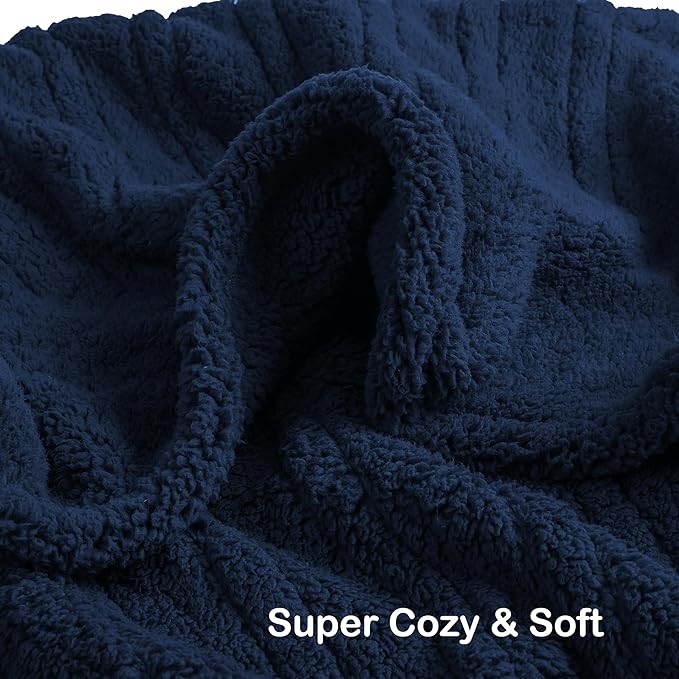 Electric Heated Blanket 6 Heating Settings & 3 H Auto Off Throw Size 50×60 Double Sided Plush Sherpa Ultra-Soft Warm Thick, Machine Washable, Fast Heating, Home Office Dark Blue