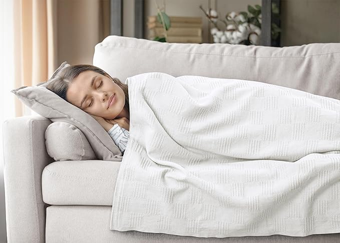 Utopia Bedding White 100% Cotton Blanket [King Size - 90x108 Inch] 350GSM Lightweight, Soft and Breathable Thermal Blanket for All Seasons