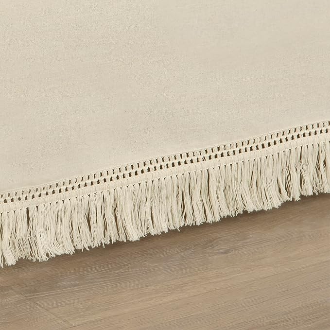 Lush Decor Boho Fringe 15-Inch Tailored Drop Easy Fit Bedskirt, Queen, Neutral