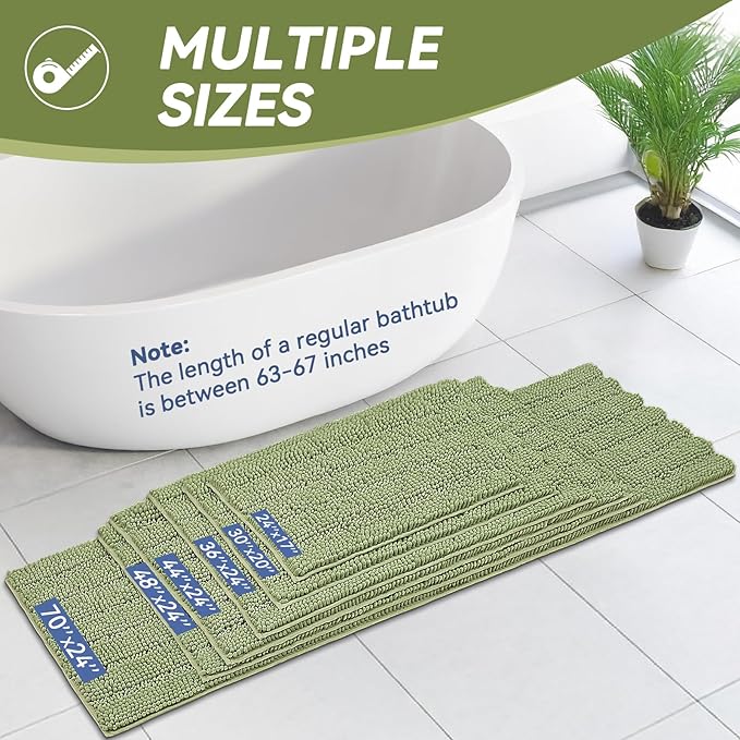 Bcoimo 36"×24" Chenille Bath Mat – Non-Slip with Backing Bath Rug Ultra-Absorbent and Machine Washable Bathroom Mat Quick-Dry Design. Ideal for Bathroom and Tub Areas
