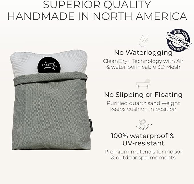 BADESOFA® Luxury Bath Pillows for Tub Full Body Set - 3-Piece Bath Pillow Set with Premium Materials & CleanDry+ - Bathtub Pillows for Head and Neck Support - Tub Pillow for Bathtub in Charcoal