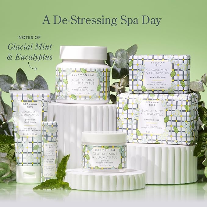 Beekman 1802 Glacial Mint & Eucalyptus Whipped Body Cream - 8 oz - Scented - Moisturizes, Soothes & Softens - With Coconut Oil & Mango Seed Butter - No Irritation - Good for Sensitive Skin