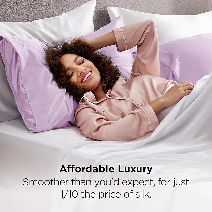Bedsure Satin Pillowcases, Similar to Silk Pillow Cases Queen Size Set of 2, Pillow Case for Sleeping Women with Envelope Closure, Gifts for Women Men, Lavender, 20x30 Inches, 2pcs