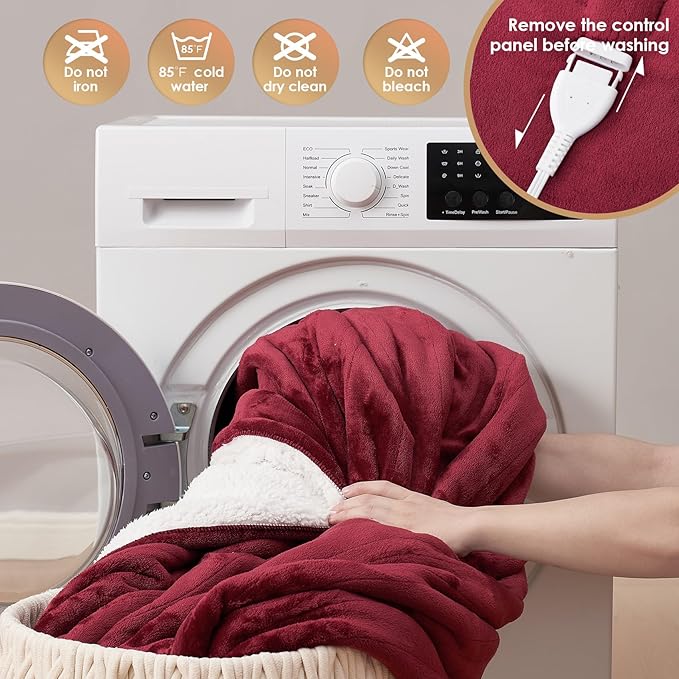 EHEYCIGA Heated Blanket Electric Blanket Queen Size - Heating Blanket with 9 Heating Levels & 10 Hours Auto Off, Soft Cozy Sherpa Washable Dual Control Blanket with Fast Heating, 84 x 90 Inches