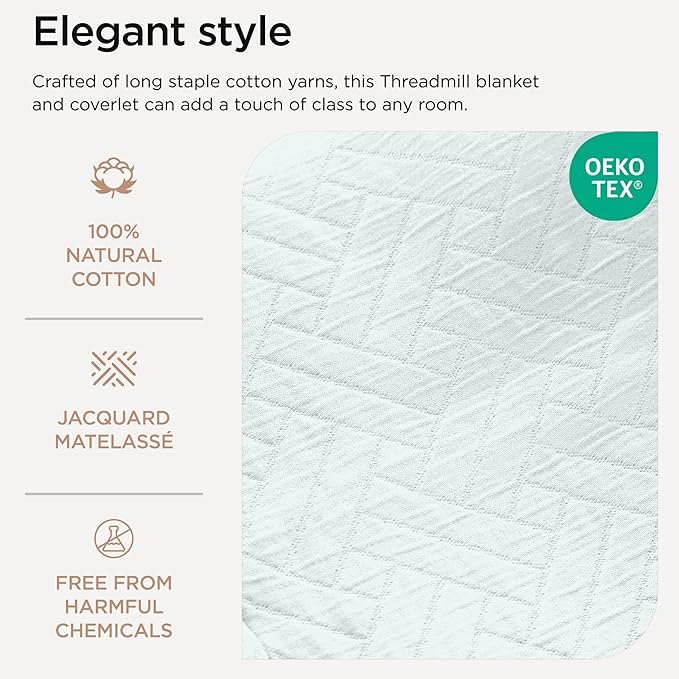 Threadmill Luxury Cotton Blankets for King Size Bed | All-Season Cozy 100% Cotton Blanket | Criss Cross Jacquard Soft Lightweight Coverlet, fits California King Size Bed, 104x92 | Light Blue