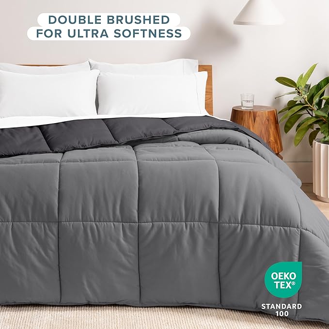 Bare Home Queen Comforter - Reversible Colors - Goose Down Alternative - Ultra-Soft - Premium 1800 Series - All Season Warmth - Bedding Comforter (Queen, Grey/Forged Iron Grey)
