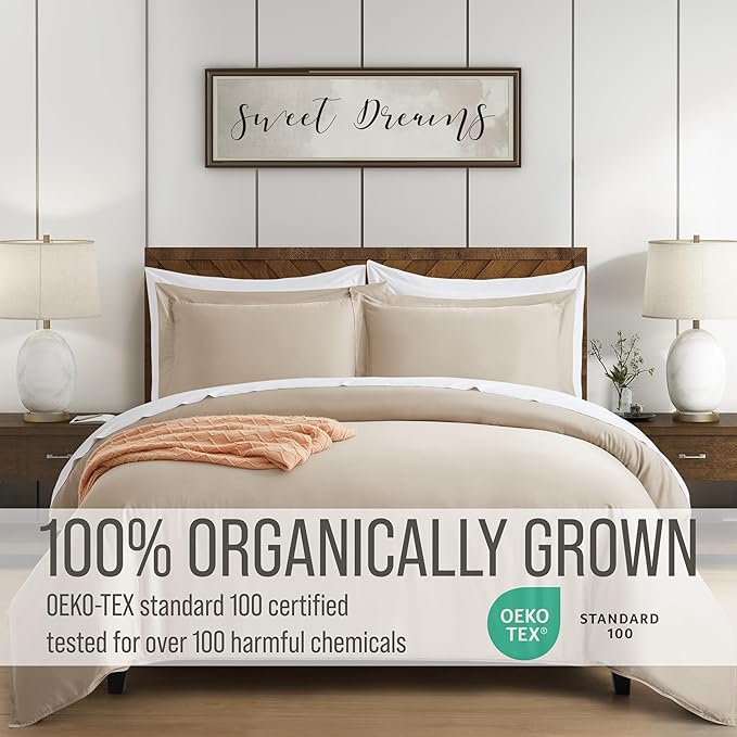 Bella Coterie Luxury Bamboo Viscose California King Size Duvet Cover Set | 100% Organically Grown | Corner Ties | Ultra Soft | Cooling | Two Pillow Shams | 106 x 94 | No Insert [Dune]