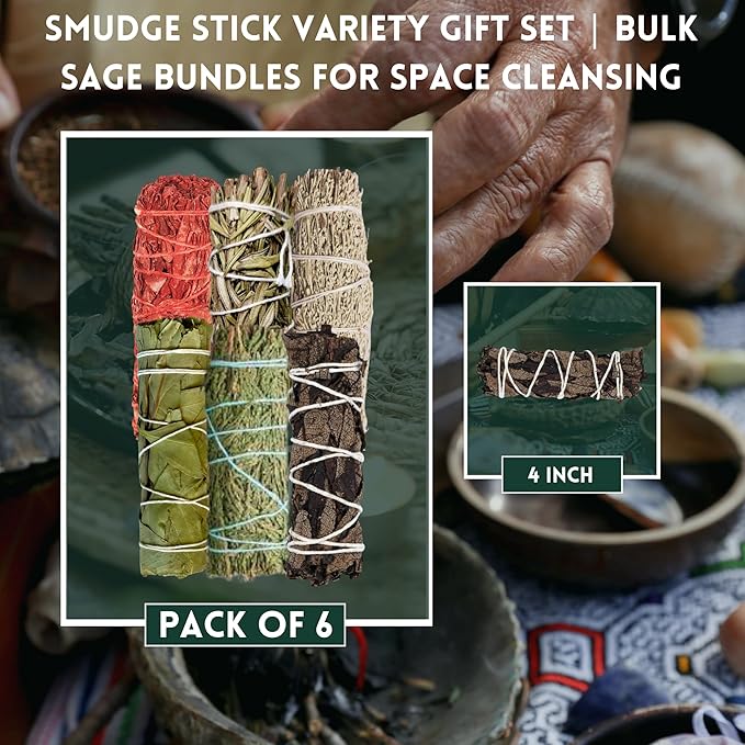 SOUL STICKS Smudge Stick Variety Gift Set | Bulk Sage Bundles for Space Cleansing | Smudging Wand Gift Set with Smudge Guide (Essential Sage, 6 Pack)