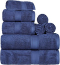 Superior Egyptian Cotton Pile 8 Piece Towel Set, Includes 2 Bath, 2 Hand, 4 Face Towels/Washcloths, Ultra Soft Luxury Towels, Thick Plush Essentials, Guest Bath, Spa, Hotel Bathroom, Navy Blue