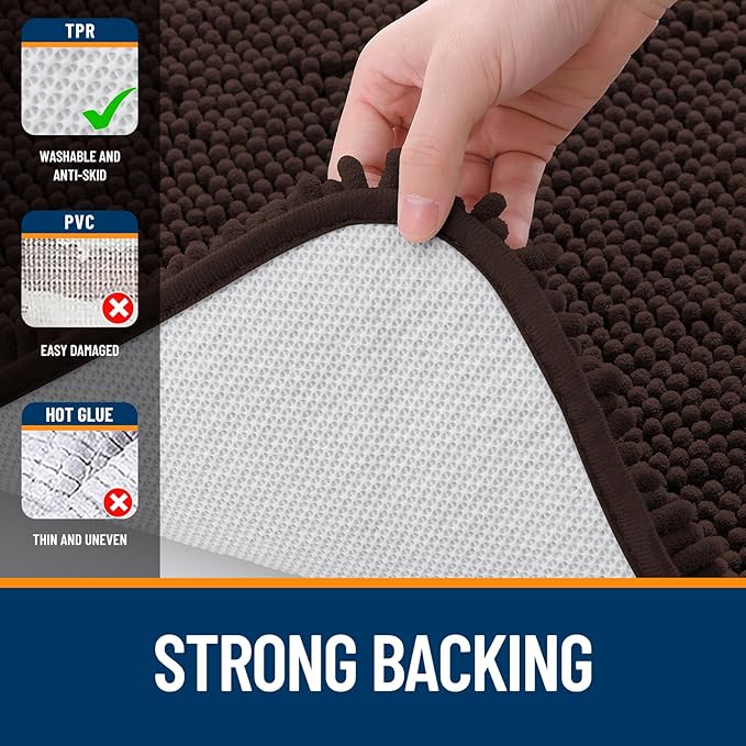 OLANLY Bathroom Rugs 47x17, Extra Soft Absorbent Chenille Bath Rugs, Rubber Backing Quick Dry, Machine Washable Bath Mats for Bathroom Floor, Tub and Shower, Home Decor Accessories, Brown