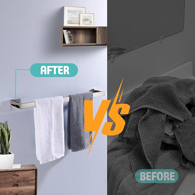 LANC Bath Towel Bar 24-Inche Stainless Steel Towel Rack for Toilet Bathroom Hardware Silver Towel Hanger Towel Rail Towel Rod Heavy Duty Wall Mounted Towel Holder Chrome Polished, A8804CP-6P1