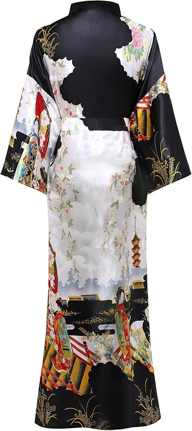 PRODESIGN Kimono Robe for Women - Long Satin Sleepwear Silky Kimono Cover-Up Nightgown Japanese Bathrobe Loungewear Blouse