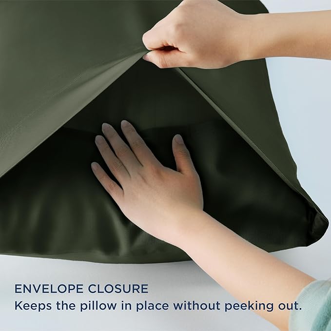 Bedsure Pillow Cases Standard Size, Cooling Pillow Cases, Rayon Derived from Bamboo Olive Green Pillowcases Standard Set of 2, Breathable & Soft Pillow Covers with Envelope Closure, 20x26 Inches