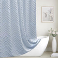 78inches Long Light Blue Boho Fabric Shower Curtain Tufted Chevron Striped Textured Cloth Curtains for Bathroom, Fog Blue