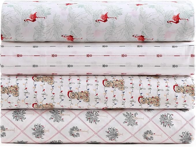 Tommy Bahama - Queen Size Sheet Set, Crisp & Cool Cotton Percale Bedding with a Smooth Lightweight Feel, 4 Piece Holiday Bed Sheets with Matching Pillowcases (Flamingo Santa Red)