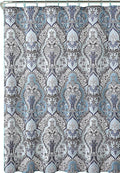 Decorative Blue & Silver Grey Gray Boho Fabric Shower Curtain, Modern Farmhouse for Vintage Rustic Bathroom Decor, Floral Victorian, 72 x 70