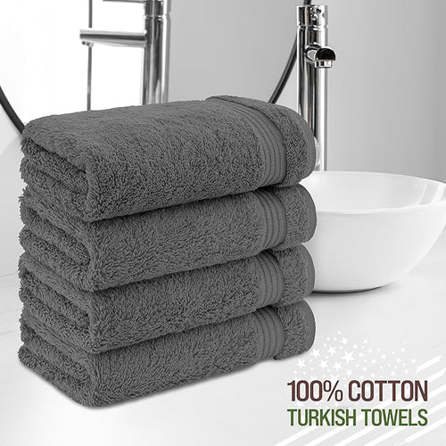 American Veteran Towel, Hand Towels for Bathroom Set of 4, 100% Cotton Turkish Hand Towel Sets, Soft Hand Face Towels, Dark Gray Hand Towels