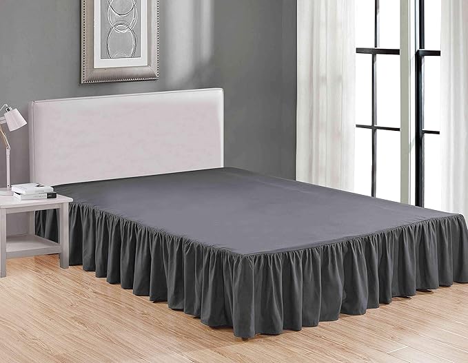 Sheets & Beyond Wrap Around Solid Microfiber Luxury Hotel Quality Fabric Bedroom Gathered Ruffled Bedding Bed Skirt 14 Inch Drop (Full, Charcoal)