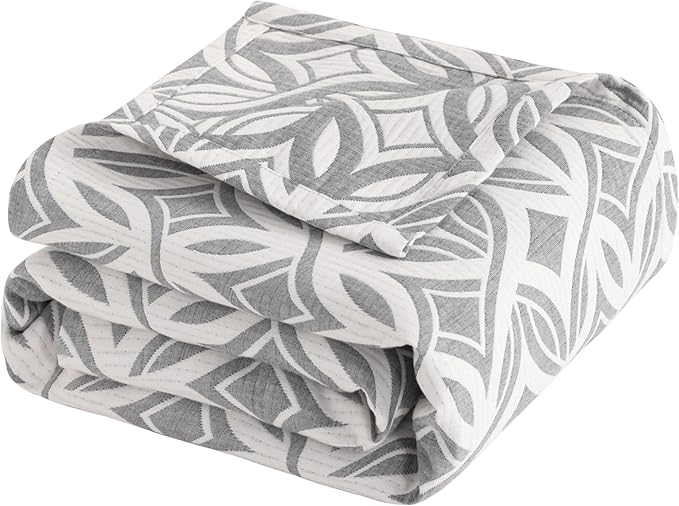 NTBAY 3 Layers Cotton Muslin 68x92 Twin Bed Blanket, Super Soft Breathable Thermal Yarn Dyed Quilt for Adults, Perfect Lightweight Blanket for Couch Sofa Bed All Seasons, Grey Twisted Line
